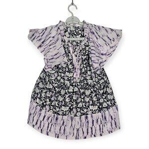 Joie Brona Silk Floral Tie-Dye Flutter Sleeve Blouse Small Purple Lavendar
